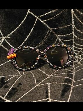 Hand-Embellished Black Beaded Toddler Sunglasses with Halloween Charm